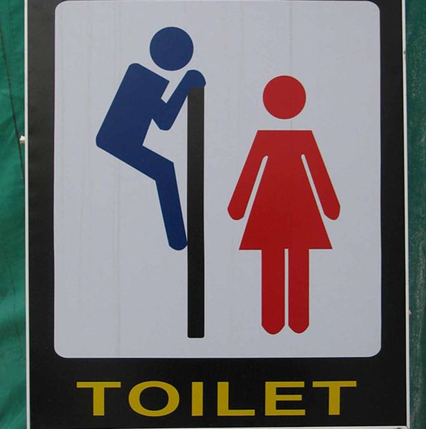 Man Peeking into a lady toilet sign